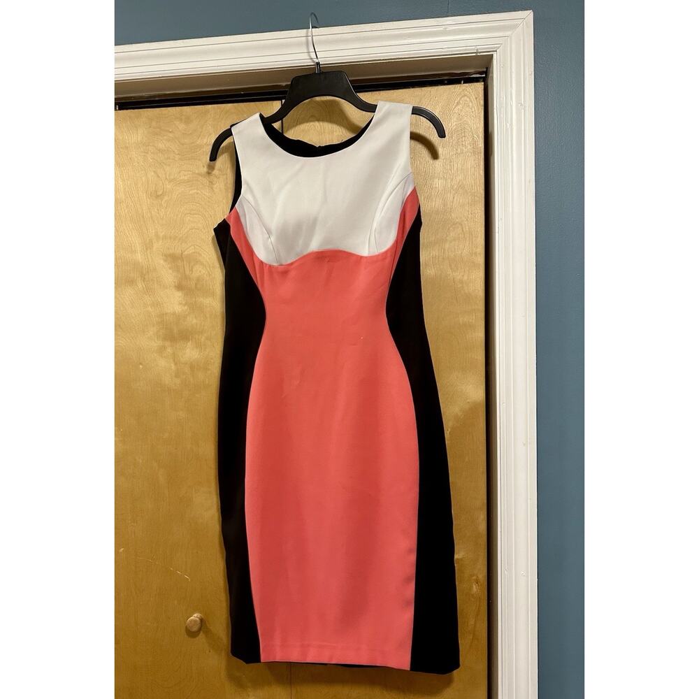Raleigh Nicole color block line dress black ivory and coral.
